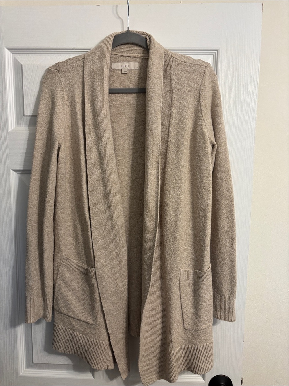 LOFT Beige Open-Front Shawl-Collar Cardigan